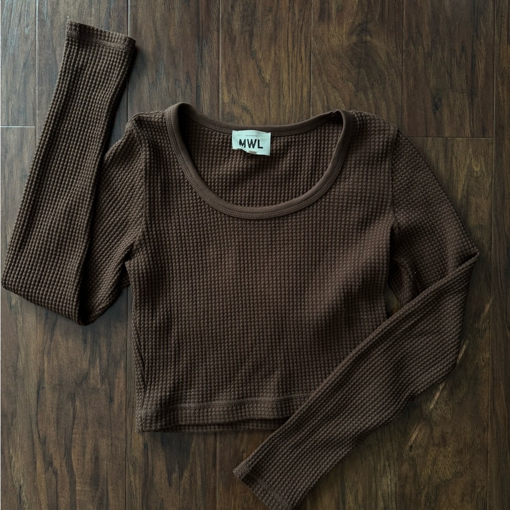Madewell Sz M MWL Waffle Long-Sleeve Crop Tee in Forage